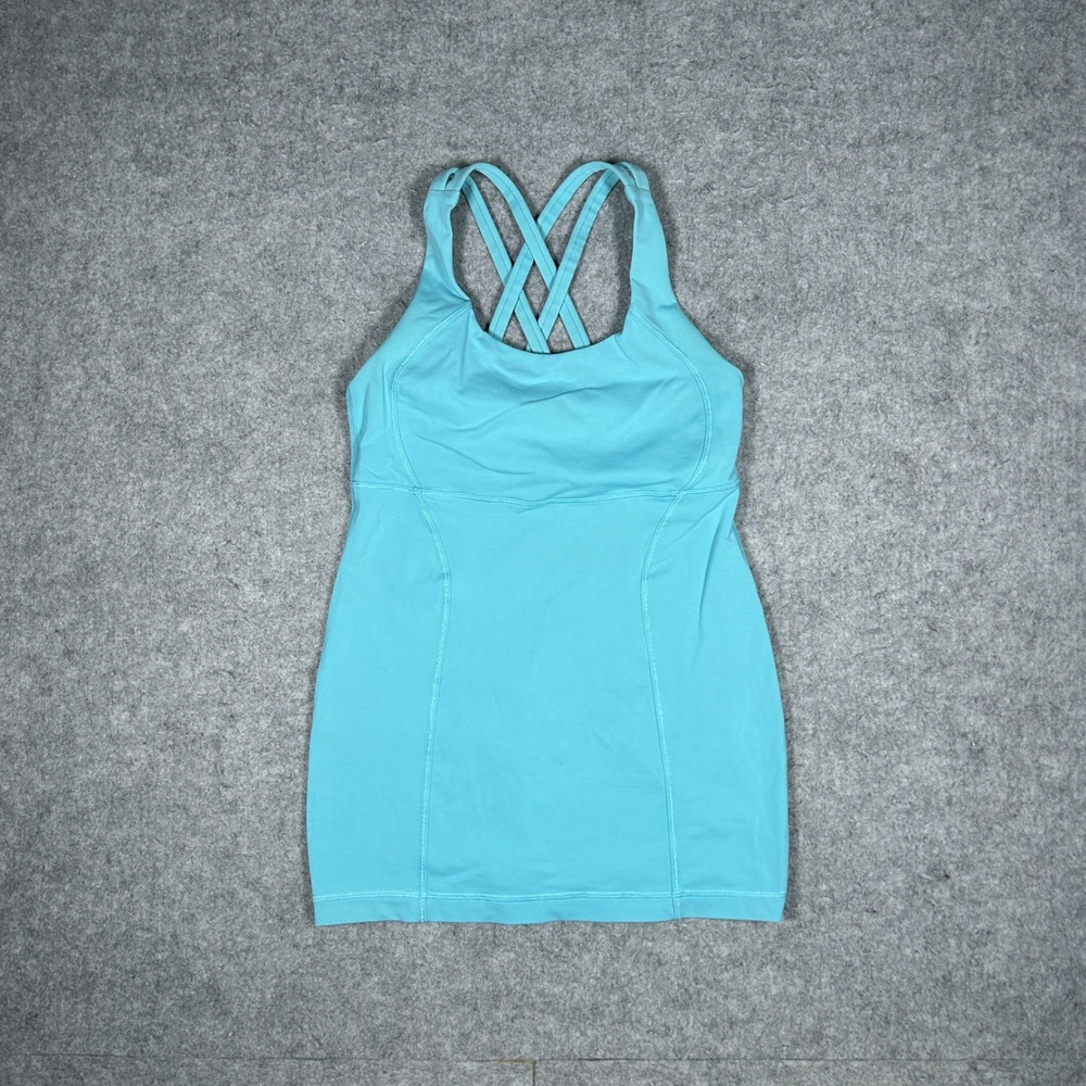 Lululemon Tankโ Top Womens 6 Blue Wild Tank Yoga Gym Athletic Strappy Mesh Back
